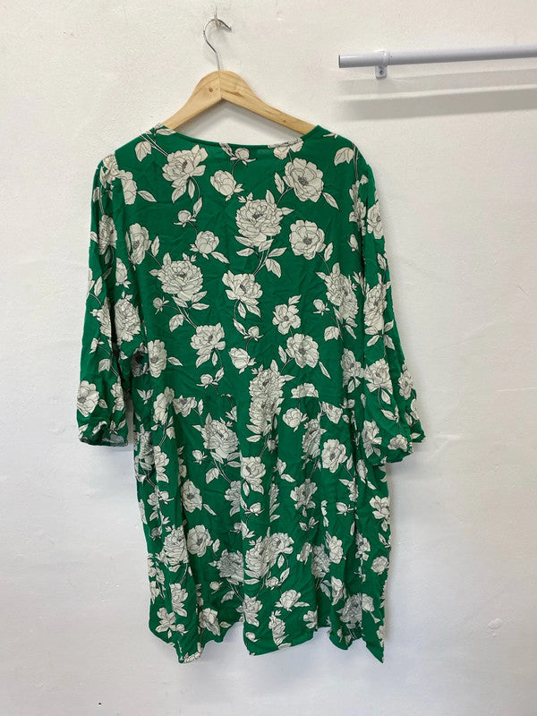 Fabulous Tropical emerald green floral curves Uk24 smock dress IM001