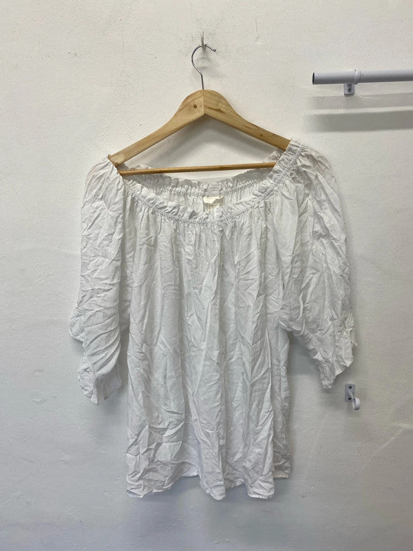 Lovely Classic H&M white gypsy Bardot top Uk14 loose fit IM001