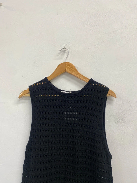 Lovely edited black crochet beach cover up dress midi UK 14 LB001