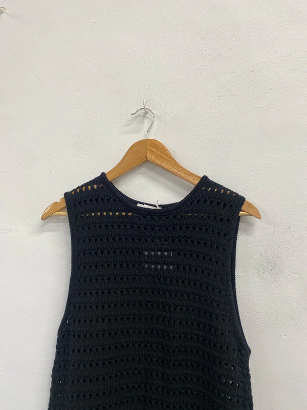 Lovely edited black crochet beach cover up dress midi UK 14 LB001