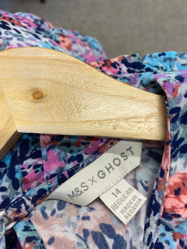 Fabulous M&S x Ghost romantic Ditzy dress drill collar uk14 LB004