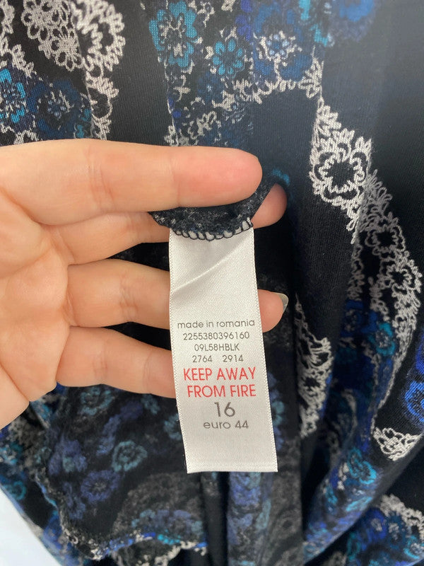 Evans Boho Black & Navy Paisley Maxi Dress UK 16 AT001