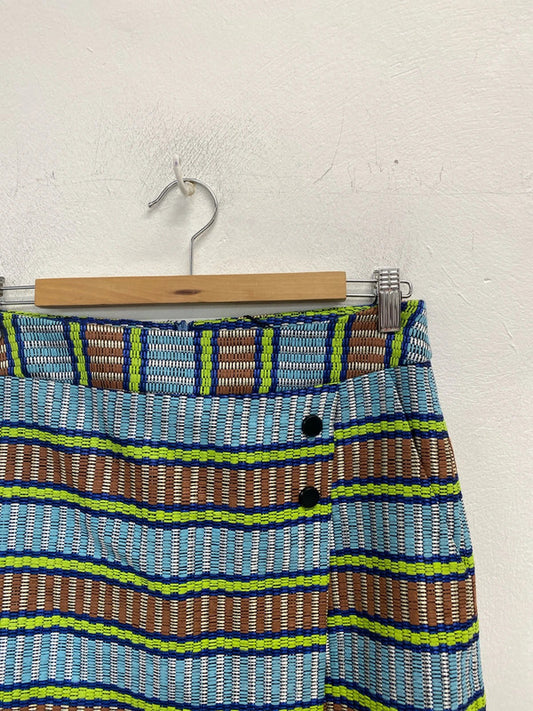 Lovely Karen millen woven button blue brown Mini skirt UK 10 KA001