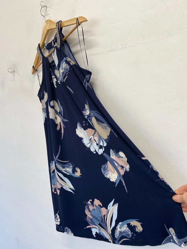 Fabulous Next Blue floral diamond embellished dress Uk12 GW001