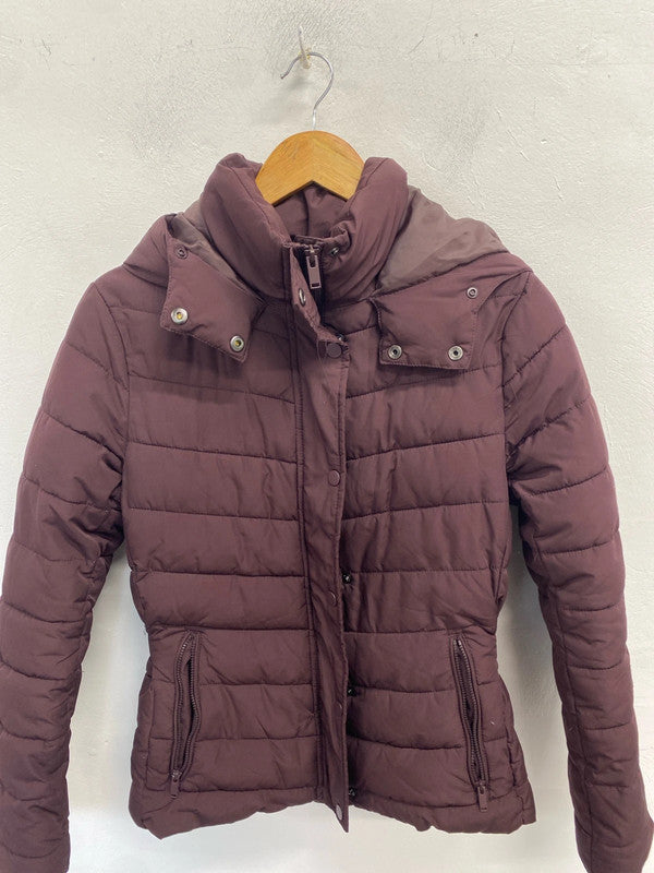 Fabulous h&m burgundy puffer jacket with hood UK 8 JH001