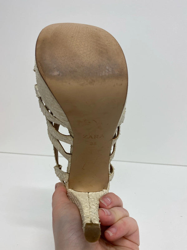 Zara Chic Cream Reptile Effect Heeled Sandals UK 5 AE001