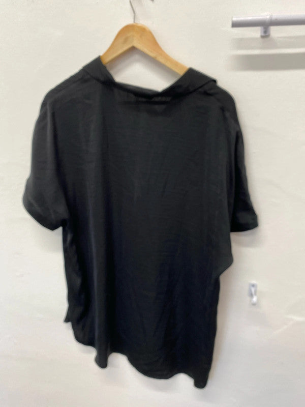 Fabulous M&S black satin blouse Uk14 classic elegant LW005