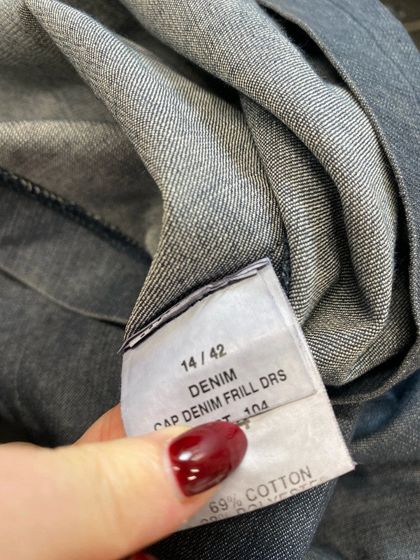 Lovely a wear denim frill dress grey blue UK 14 MM005