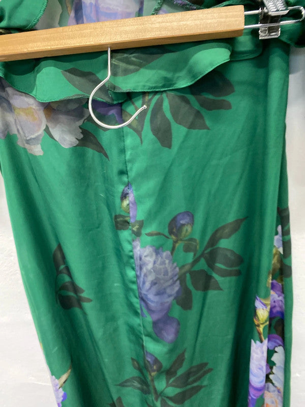 Fabulous Forest green floral dress Uk10 floaty boho romantic LP003