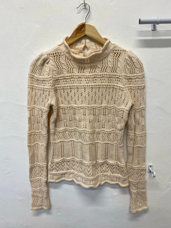 Fabulous Peach crochet knit wool blend jumper Uk10 JB001