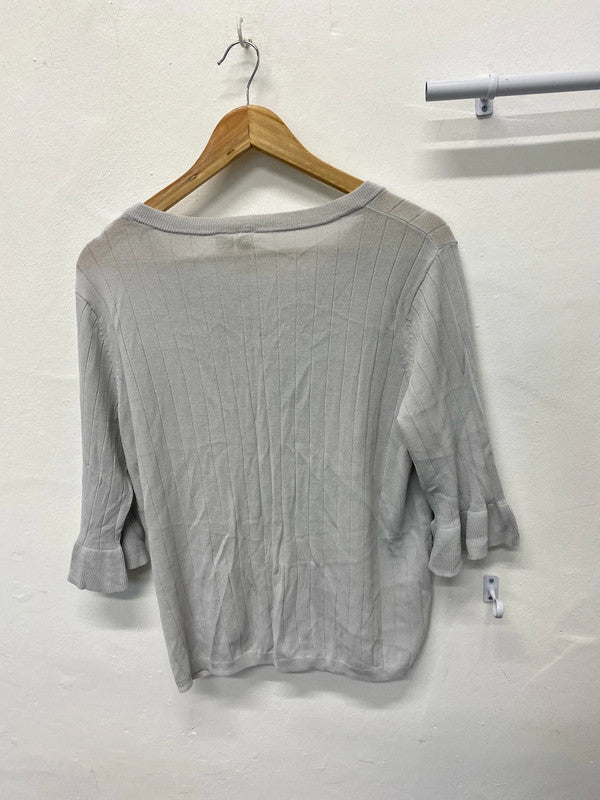 Fabulous Pale grey blue embroidered ribbed top Ukxl KM003