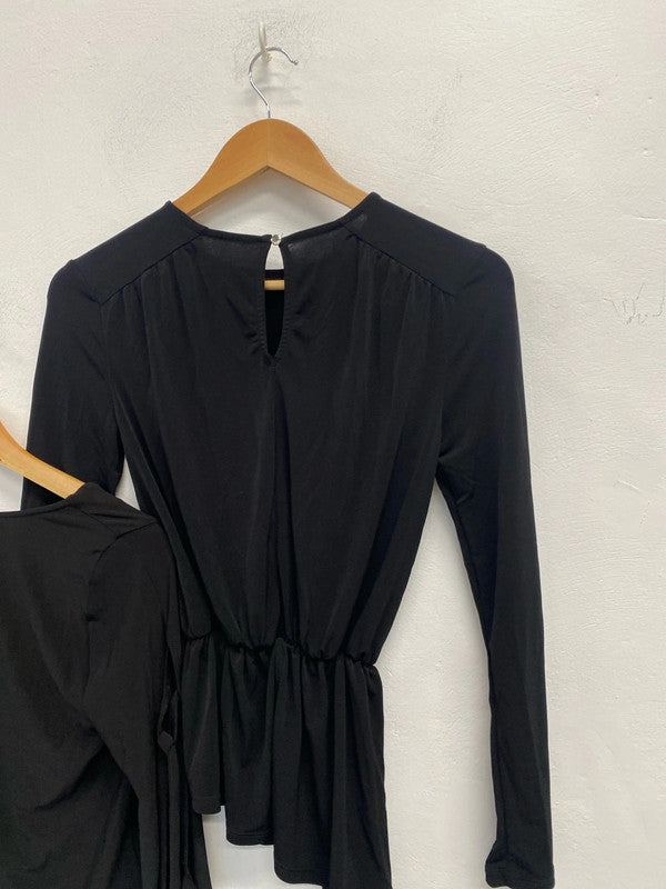Stunning duo black long sleeve river island top ruched UK S #4 KM004