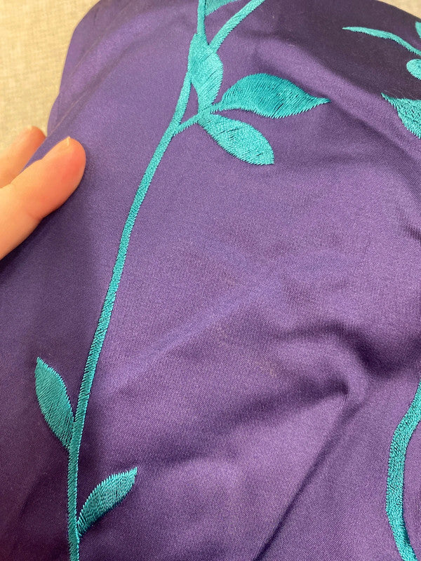 Coast Elegant Purple & Turquoise Floral Embroidered Satin Sheath Dress UK 14 AW002