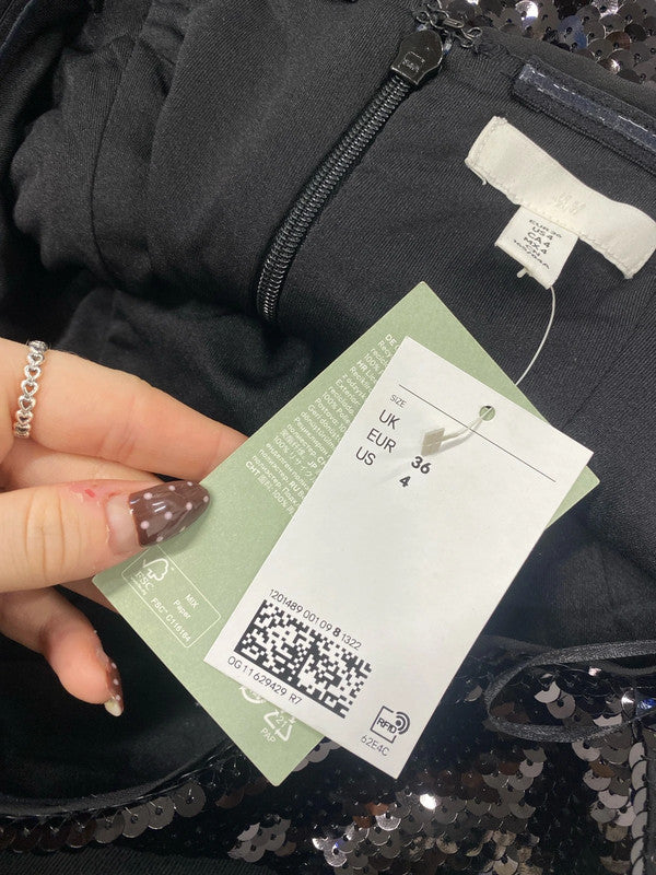 Gorgeous h&m black sequin mini bandeau party sexy dress UK 8 RG020