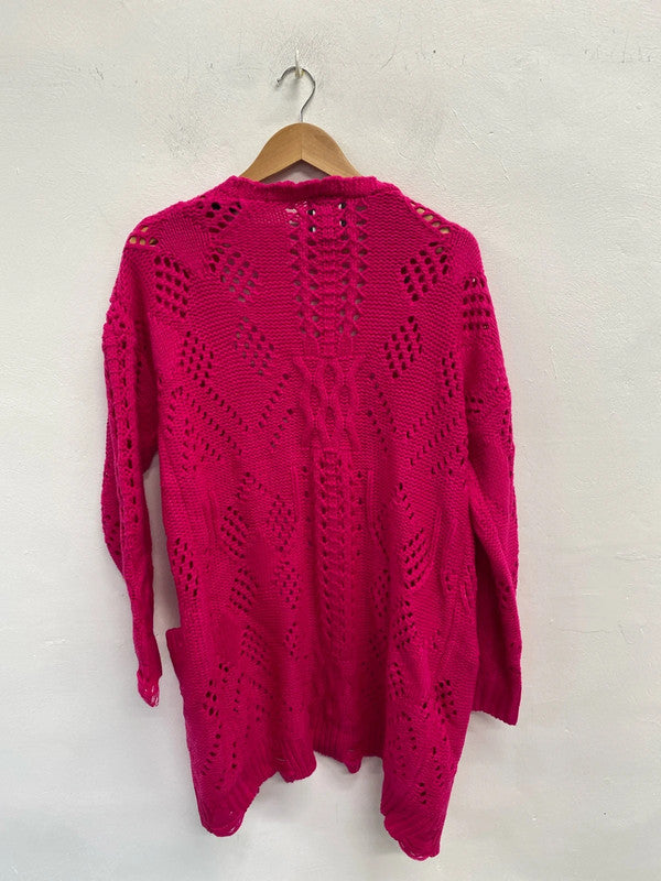 Lovely forever 21 pink knit crochet cardigan UK S HA001