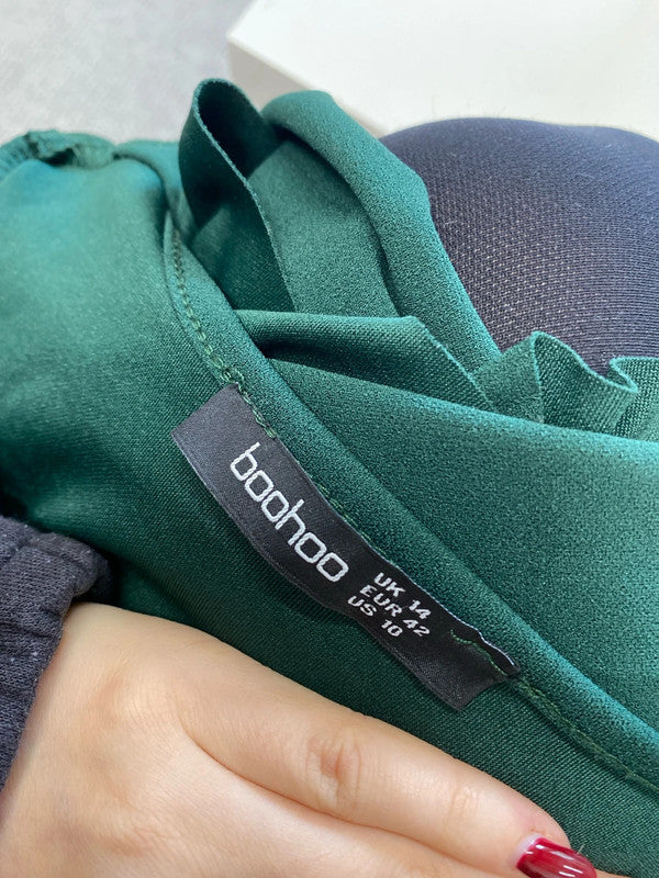 Lovely boohoo Forrest green jumpsuit frill neck UK 14 LB010