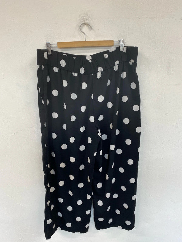Zara Fabulous Black & White Polkadot Wide Leg Trousers UK 16 LB010