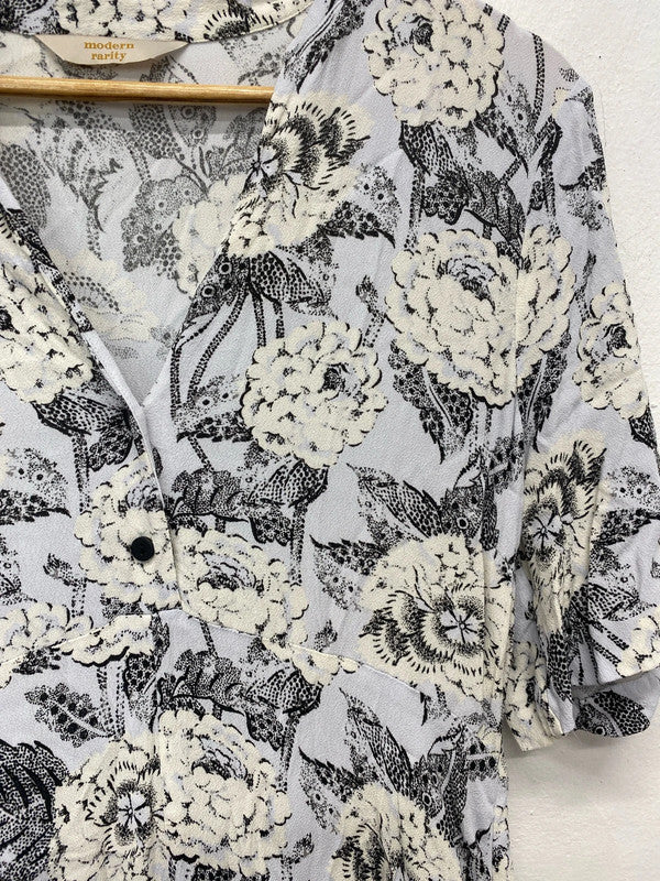 Modern Rarity Elegant Pale Blue Floral Pattern Asymmetric Midi Dress Size M KM005