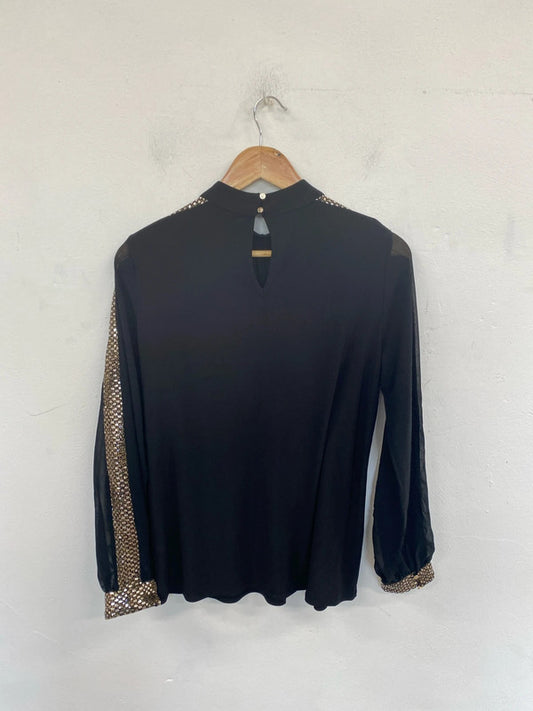 M&Co Glitzy Black & Gold Accent Blouse UK 10 MB001