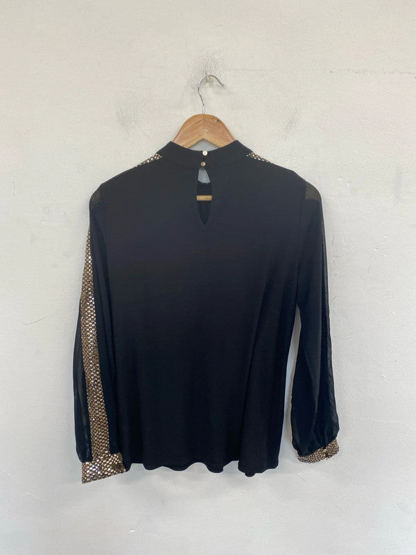 M&Co Glitzy Black & Gold Accent Blouse UK 10 MB001