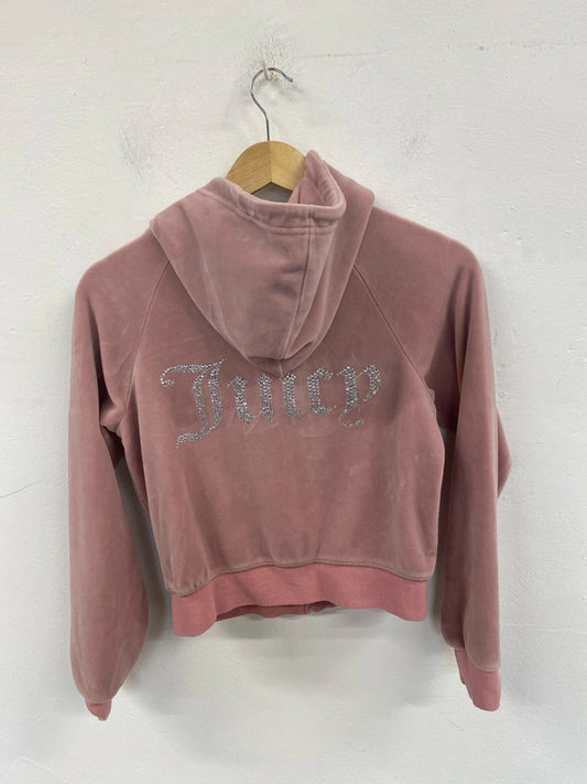 Juicy Couture Chic Almond Blossom Velour Diamanté Zip Thru Hoodie Size XS SD002