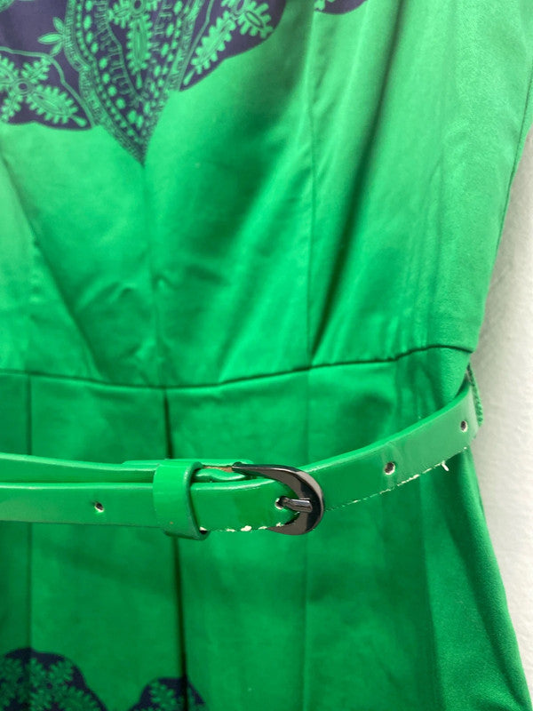 Stunning Oasis emerald Green Navy oriental party dress Uk10 MA003