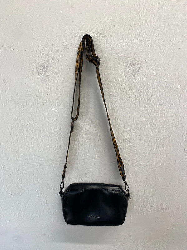 Lovely Claudia canova black faux leather leopard strap across body bag one size RF001