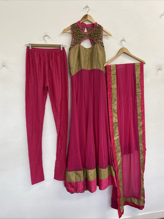 Anarkali dress lenga party wear Pink And Gold Size 8-10 Stunning EC001