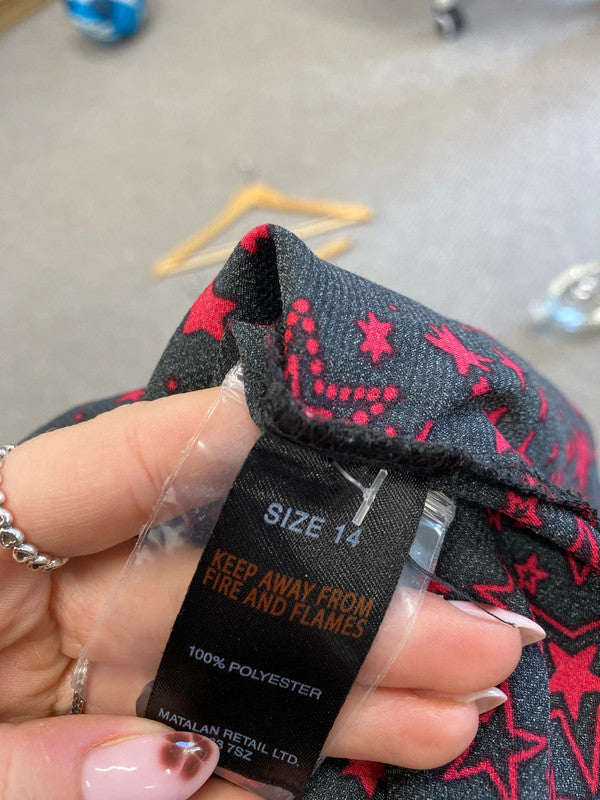 Stunning papaya pink black star pattern shirt tunic UK 14 LL003