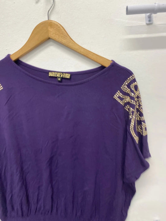 Fabulous purple t shirt embellished stud Biba Uk10 KA001