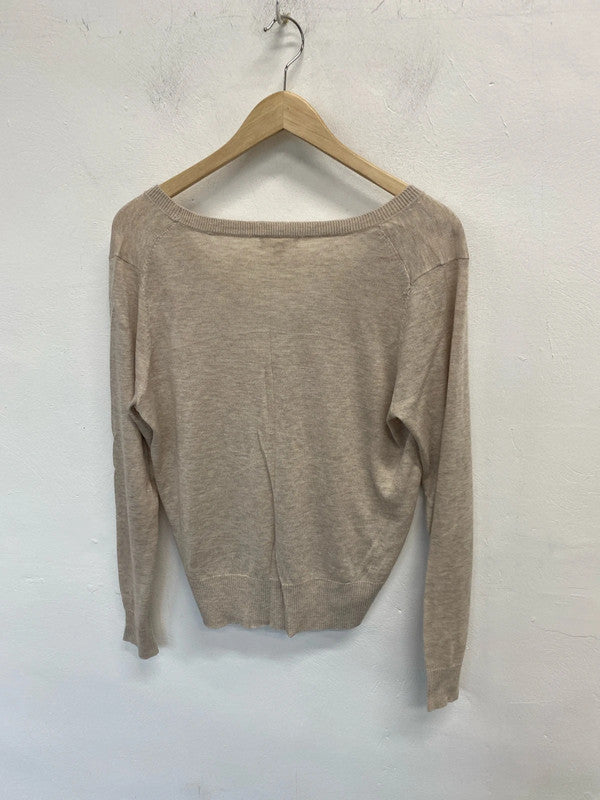 Lovely H&M beige v neck lightweight jumper UK L KM003