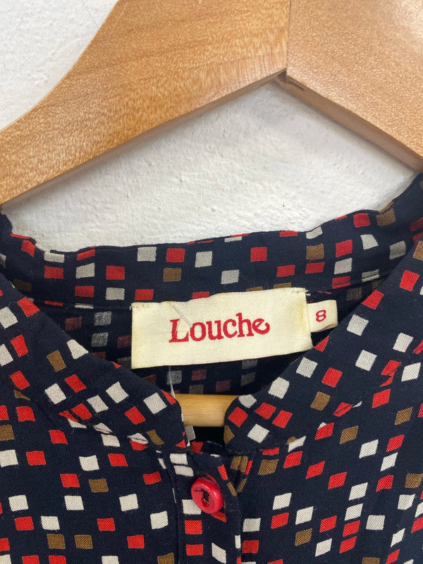 Louche Artsy Black Multicolour Square Pattern Keyhole Back Mini Dress UK 8 GK002