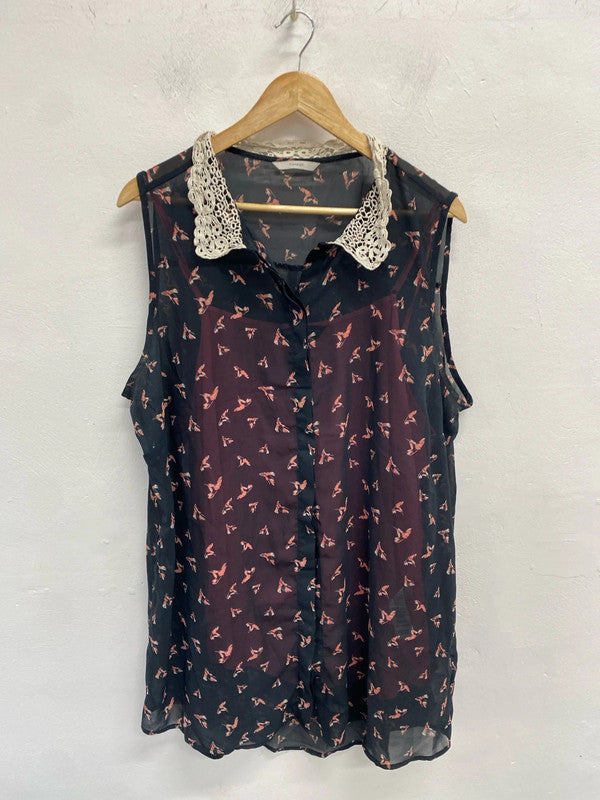 Fabulous Semi sheer tunic top crochet collar and camisole Uk20 George #2 CR002