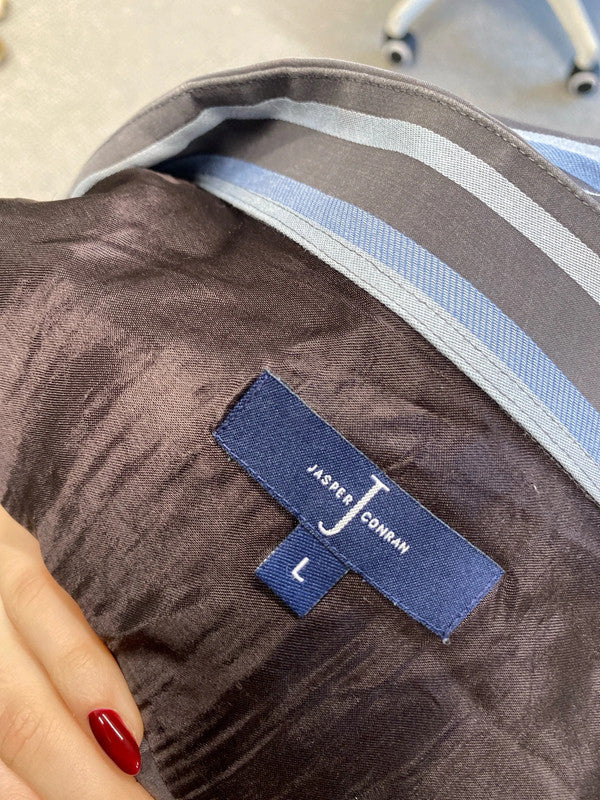 Fabulous men’s Jasper Conran blue grey striped shirt UK L AG005