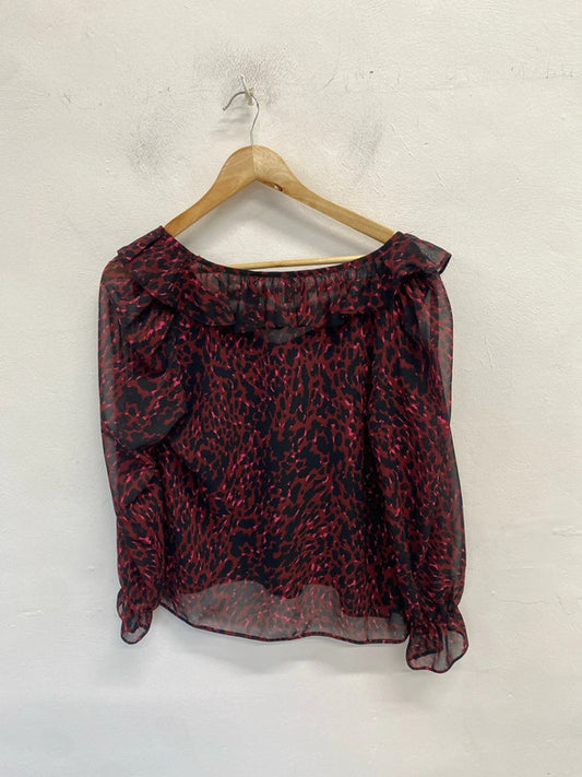 Gorgeous nobody’s child semi sheer leopard red blouse no inner tags uk L-XL LB005