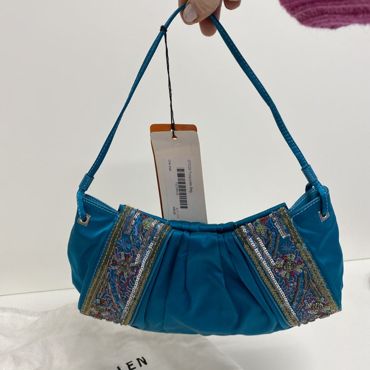 Karen Millen Fabulous evening Bag Turquoise Embroidered Events new LW005