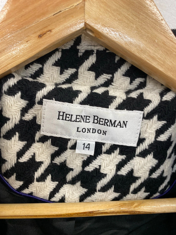 Helene Bergman Elegant Black & White Houndstooth Overcoat UK 14 LB010