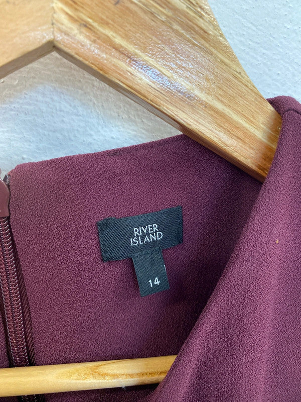 River Island Chic Burgundy Cold Shoulder Tunic Dress UK 14 GW001
