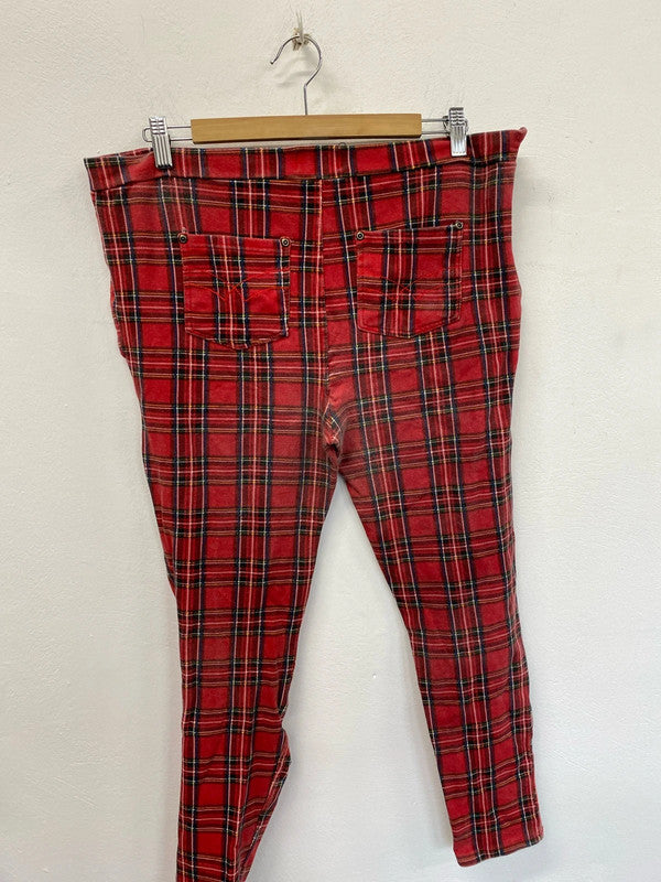 Fabulous Tartan Y2K Goldigga red leggings Uk16 NC001