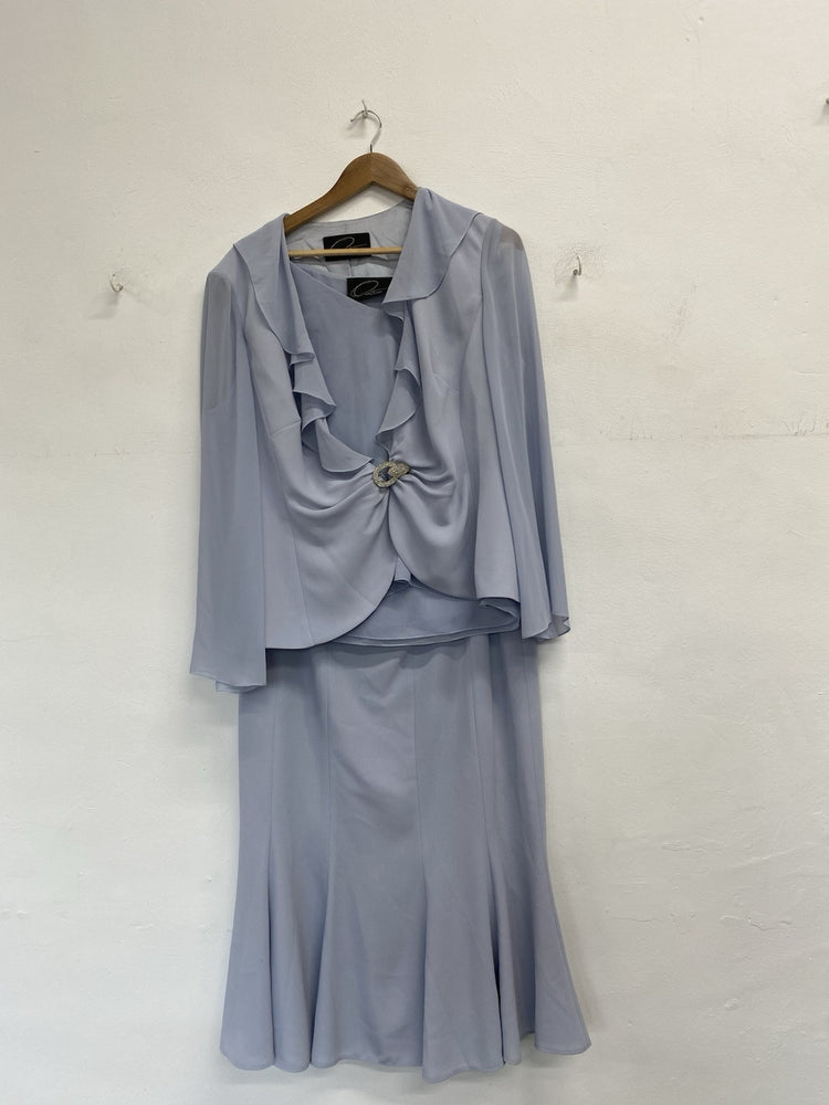 Stunning Frank Usher Powder Blue Skirt Suit Set UK 16-18 IZ001