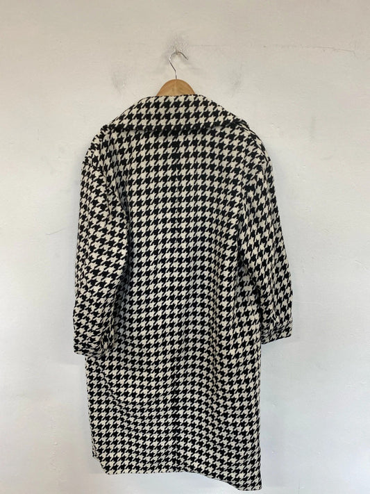 Helene Bergman Elegant Black & White Houndstooth Overcoat UK 14 LB010