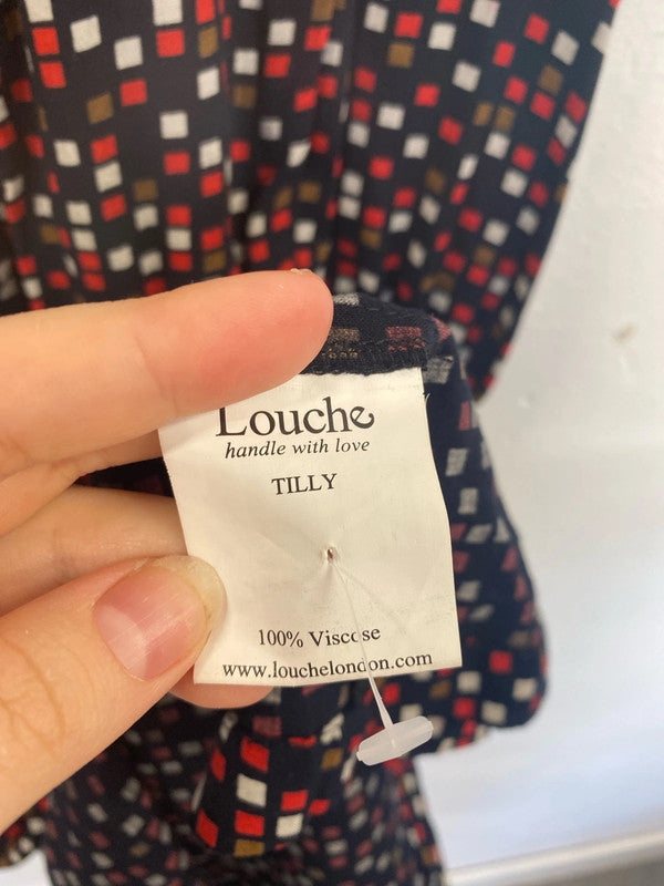 Louche Artsy Black Multicolour Square Pattern Keyhole Back Mini Dress UK 8 GK002