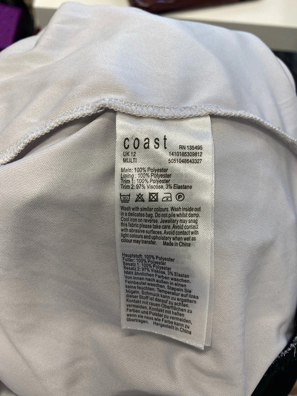 Lovely coast white black floral frill sleeve top UK 12 KM005