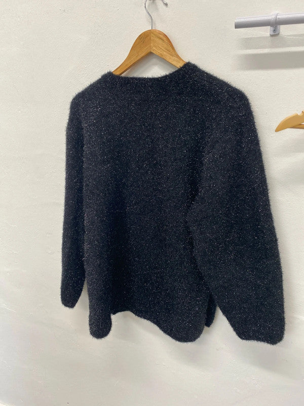 Fabulous sparkly black fluffy jumper silver flecks UkS JH001