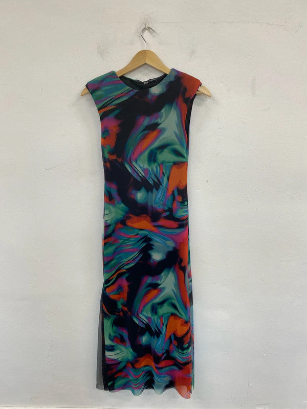 Zara Gorgeous Artsy Mesh Sheath Midi Dress Size S SD02