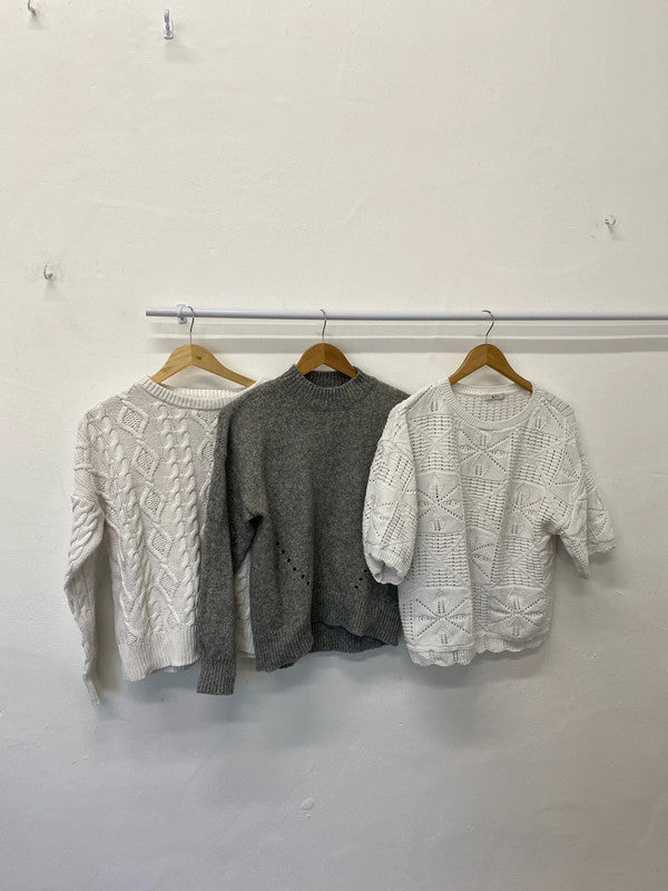 Fabulous trio of crochet knit jumpers Uk12-14 Tu & warehouse #4 LN001