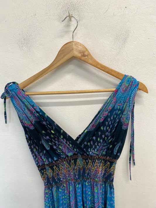 Gorgeous summery boho pattern multicolor mini dress UK S JM004