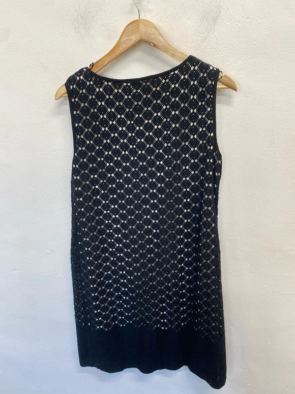 Gorgeous Wallis black lace overlay cream midi dress UK 14 AO001