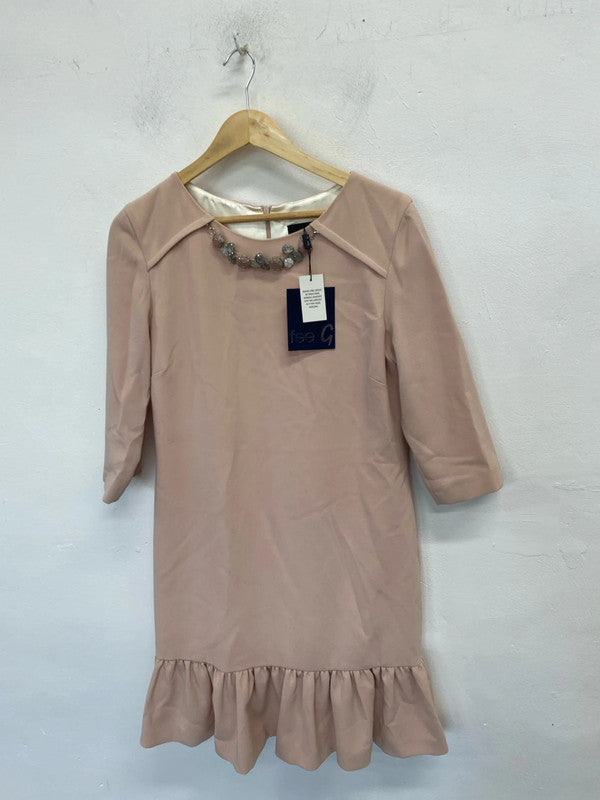 Stunning fee g pink ruffle jewel dress nwt UK 12 LG006