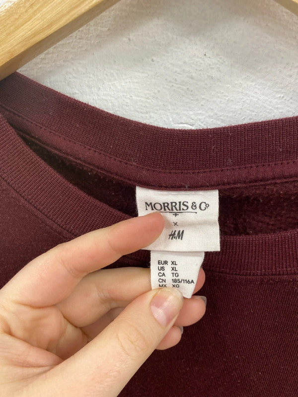 H&M X Morris & Co Elegant Burgundy Artsy Sweatshirt Size XL RG021